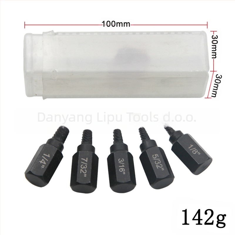 Set ekstraktora za odvrtanje svrdla za slomljene glave vijaka, britanski standard, višestruki uzorak, čelik 40Cr-V