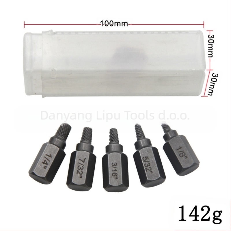 Set ekstraktora za odvrtanje svrdla za slomljene glave vijaka, britanski standard, višestruki uzorak, čelik 40Cr-V