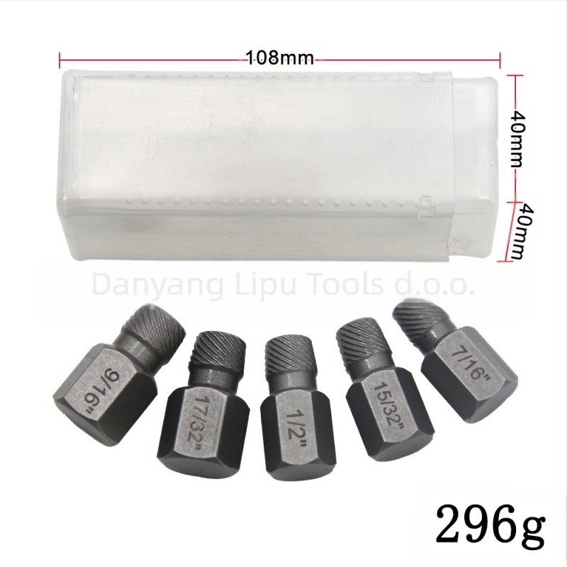 Set ekstraktora za odvrtanje svrdla za slomljene glave vijaka, britanski standard, višestruki uzorak, čelik 40Cr-V