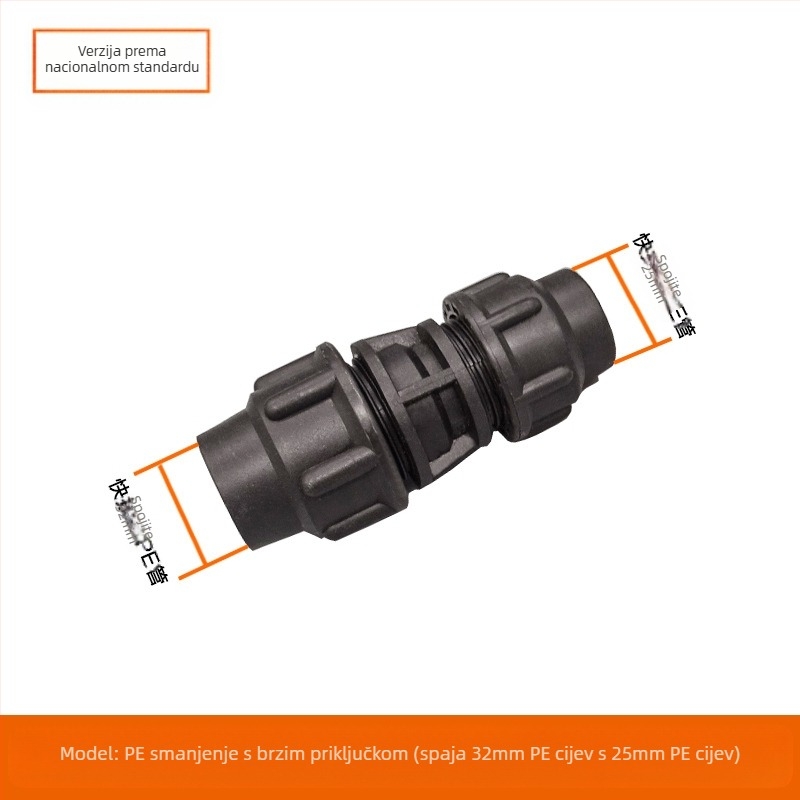 PE cijevni fitinzi s brzim spojem, T spoj, zavoj, spoj i ventil; materijal PE; debljina zida 3.0 mm; klasa 80