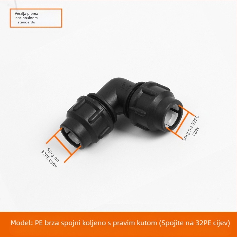 PE cijevni fitinzi s brzim spojem, T spoj, zavoj, spoj i ventil; materijal PE; debljina zida 3.0 mm; klasa 80