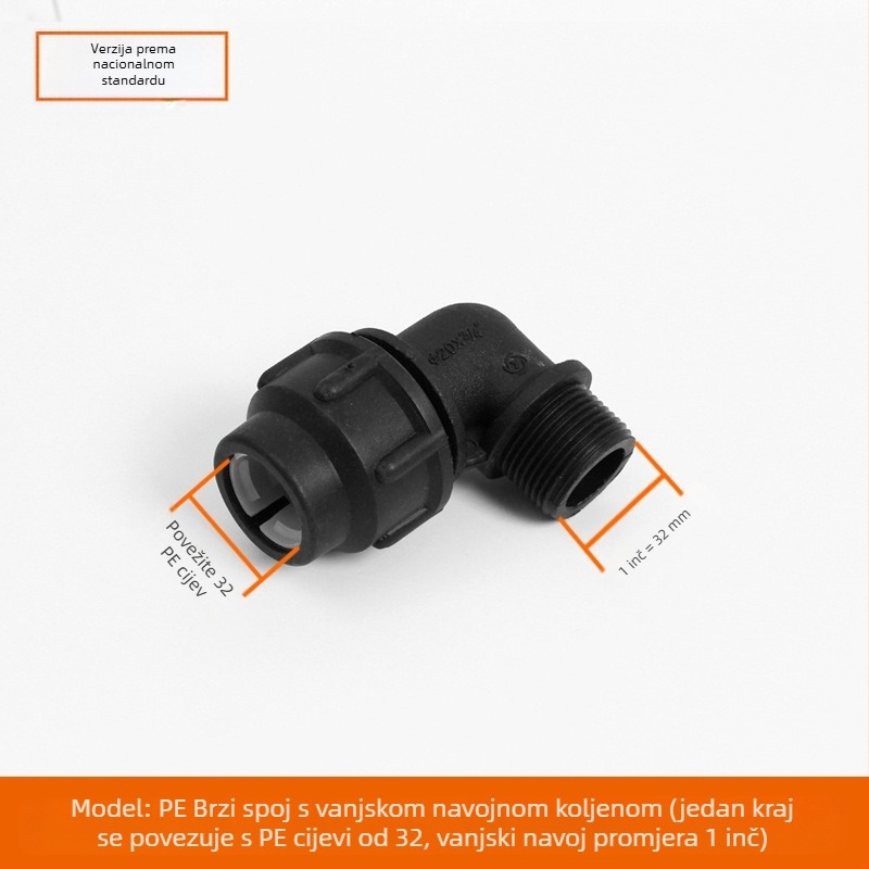 PE cijevni fitinzi s brzim spojem, T spoj, zavoj, spoj i ventil; materijal PE; debljina zida 3.0 mm; klasa 80