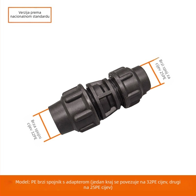 PE cijevni fitinzi s brzim spojem, T spoj, zavoj, spoj i ventil; materijal PE; debljina zida 3.0 mm; klasa 80