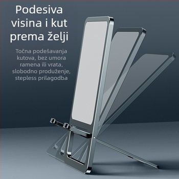 Držač za telefon na stol, izuzetno tanak, aluminijska legura, sklopiv, protuklizan, kompaktan, izdržljiv, višefunkcionalan