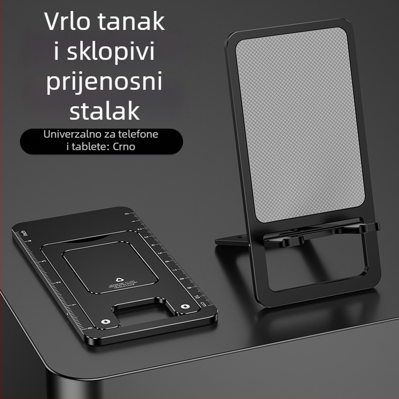 Držač za telefon na stol, izuzetno tanak, aluminijska legura, sklopiv, protuklizan, kompaktan, izdržljiv, višefunkcionalan