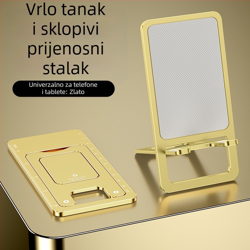 Držač za telefon na stol, izuzetno tanak, aluminijska legura, sklopiv, protuklizan, kompaktan, izdržljiv, višefunkcionalan