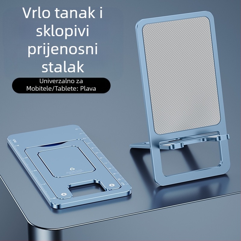 Držač za telefon na stol, izuzetno tanak, aluminijska legura, sklopiv, protuklizan, kompaktan, izdržljiv, višefunkcionalan