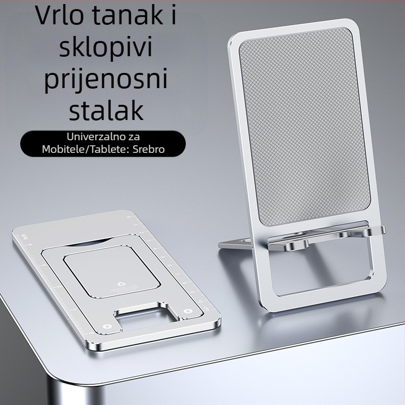 Držač za telefon na stol, izuzetno tanak, aluminijska legura, sklopiv, protuklizan, kompaktan, izdržljiv, višefunkcionalan