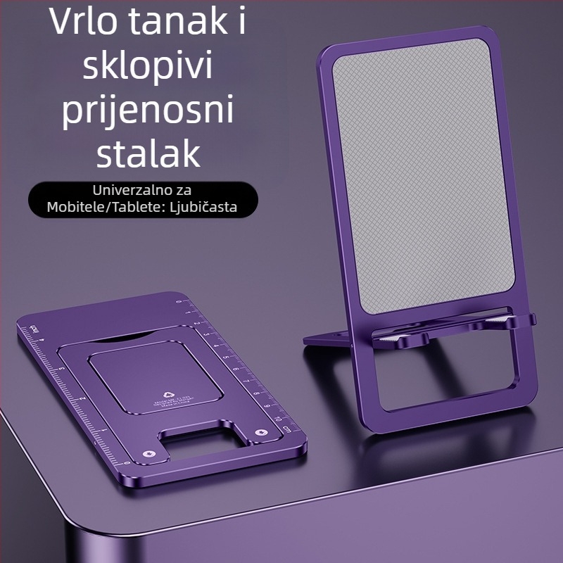 Držač za telefon na stol, izuzetno tanak, aluminijska legura, sklopiv, protuklizan, kompaktan, izdržljiv, višefunkcionalan