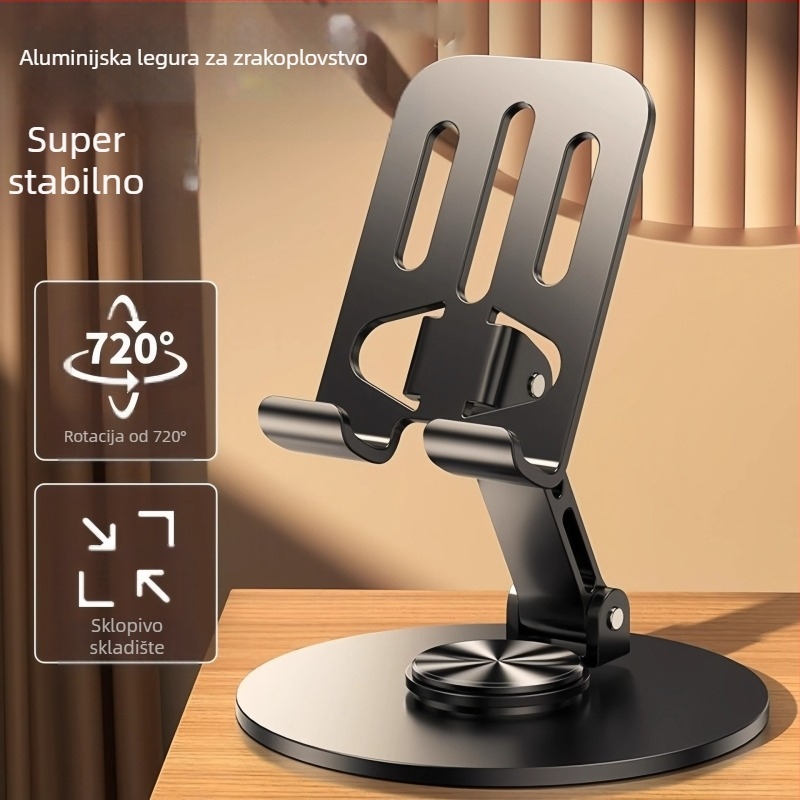 Stolni držač za telefone i tablete, potpuno metalni, sklopivi i okretni, univerzalni
