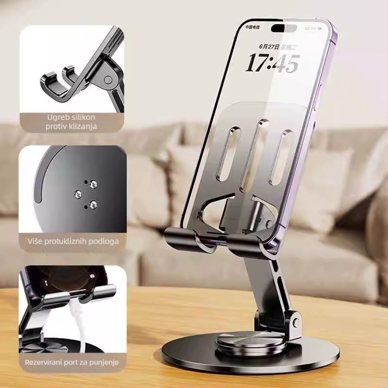 Stolni držač za telefone i tablete, potpuno metalni, sklopivi i okretni, univerzalni