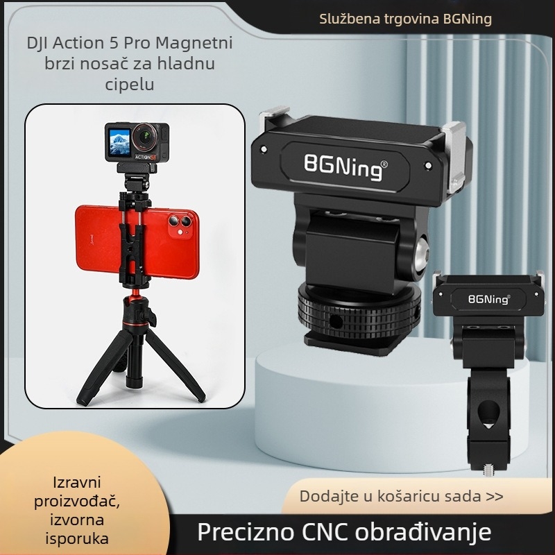 Magnetski brzi otpuštajući držač za sportsku kameru, kompatibilan s DJI Action 5 Pro/4/3/2, aluminijska legura, s slotom za cold shoe