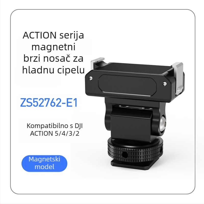 Magnetski brzi otpuštajući držač za sportsku kameru, kompatibilan s DJI Action 5 Pro/4/3/2, aluminijska legura, s slotom za cold shoe