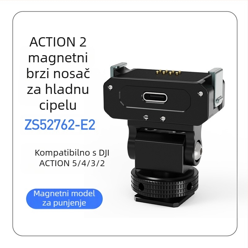 Magnetski brzi otpuštajući držač za sportsku kameru, kompatibilan s DJI Action 5 Pro/4/3/2, aluminijska legura, s slotom za cold shoe