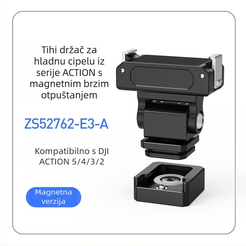 Magnetski brzi otpuštajući držač za sportsku kameru, kompatibilan s DJI Action 5 Pro/4/3/2, aluminijska legura, s slotom za cold shoe