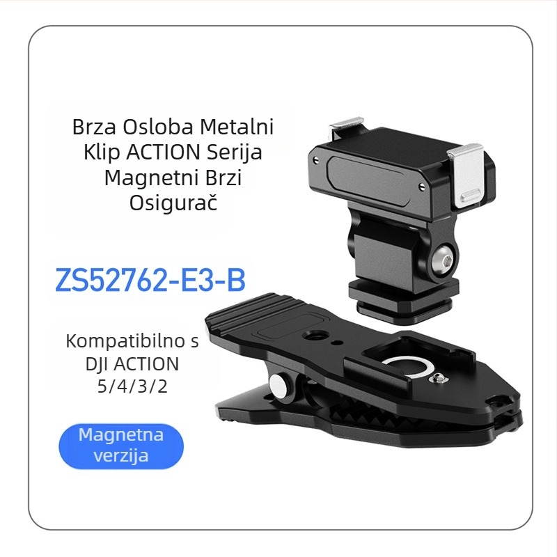 Magnetski brzi otpuštajući držač za sportsku kameru, kompatibilan s DJI Action 5 Pro/4/3/2, aluminijska legura, s slotom za cold shoe
