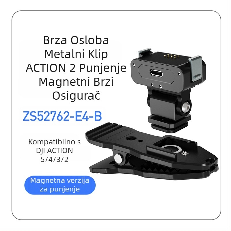 Magnetski brzi otpuštajući držač za sportsku kameru, kompatibilan s DJI Action 5 Pro/4/3/2, aluminijska legura, s slotom za cold shoe