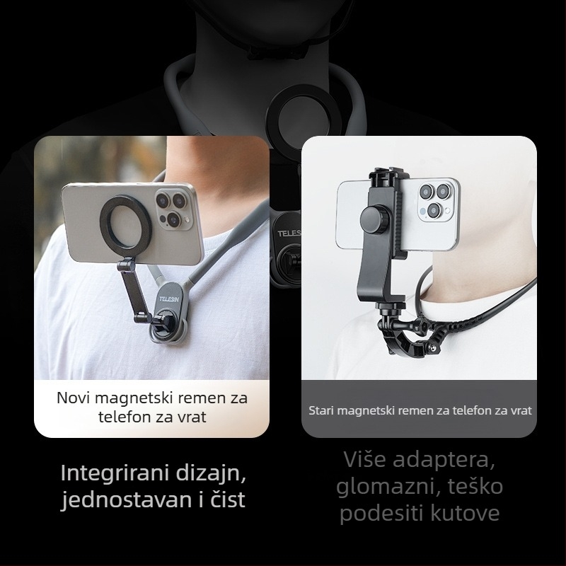 TELESIN MagSafe magnetski držač telefona oko vrata za FPV uživo prijenos i fotografiju – univerzalno za sve telefone, materijal: silikon+ABS+metal