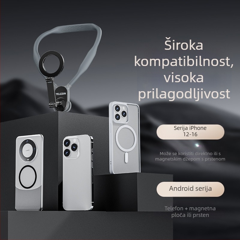 TELESIN MagSafe magnetski držač telefona oko vrata za FPV uživo prijenos i fotografiju – univerzalno za sve telefone, materijal: silikon+ABS+metal