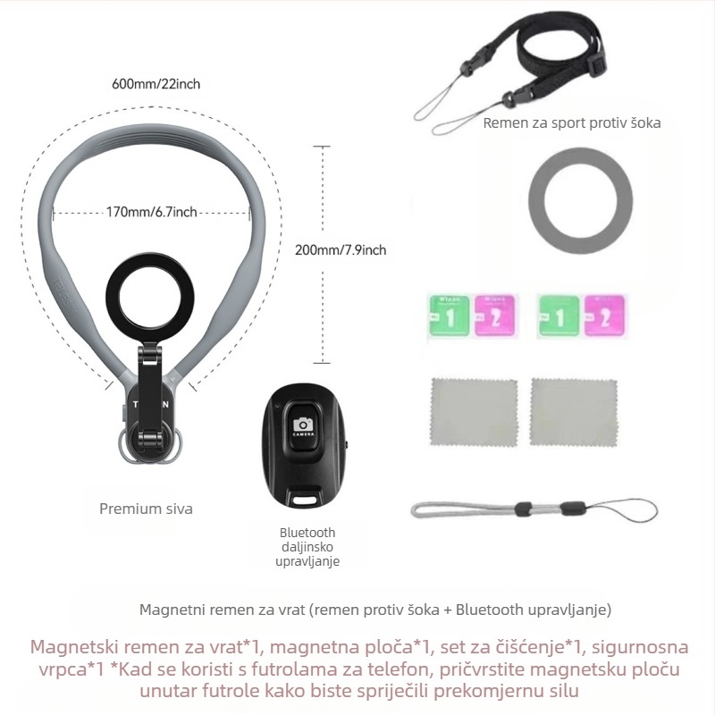 TELESIN MagSafe magnetski držač telefona oko vrata za FPV uživo prijenos i fotografiju – univerzalno za sve telefone, materijal: silikon+ABS+metal