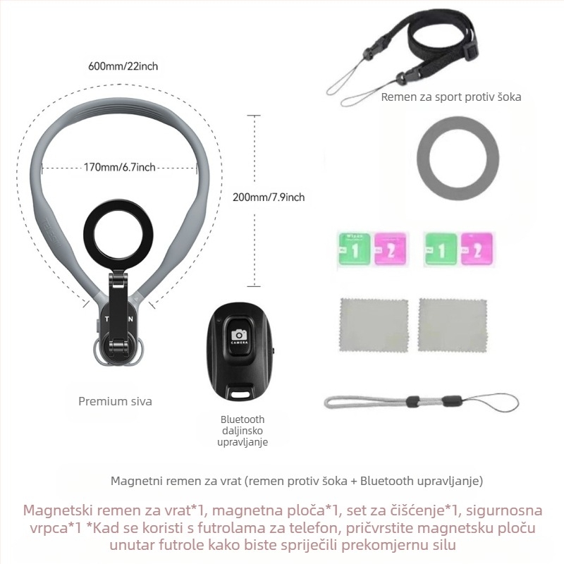 TELESIN MagSafe magnetski držač telefona oko vrata za FPV uživo prijenos i fotografiju – univerzalno za sve telefone, materijal: silikon+ABS+metal