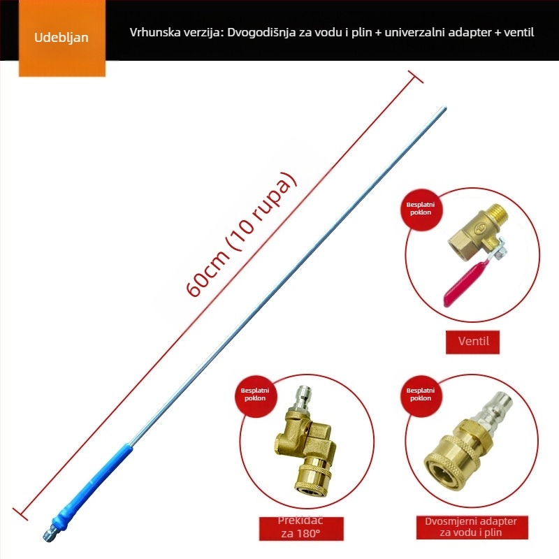 Pištolj za čišćenje spremnika vode vozila - bez demontaže, dvostruko korištenje vode i plina, glava pištolja i kućište od nehrđajućeg čelika, visok tlak, domet raspršivanja 3 m