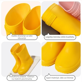 Dječje kišne čizme PVC vodonepropusne, protuklizne, mekane potplata, niski pet 1–3 cm