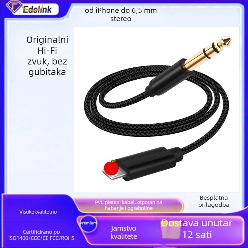 Adapter za slušalice za Apple Audio — EDELINK YUl65001, Lightning na 6,5 mm stereo, kabel 4.0