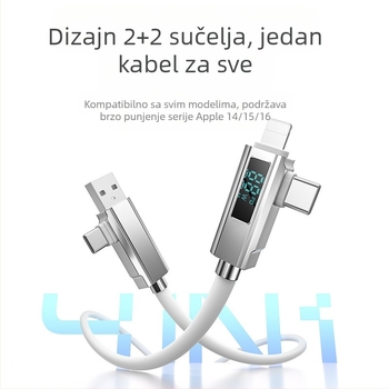 Kabel s digitalnim prikazom 4 u 1 za brzo punjenje PD27W, cinkova legura + silikon, konektori Lightning, Micro USB i USB-C