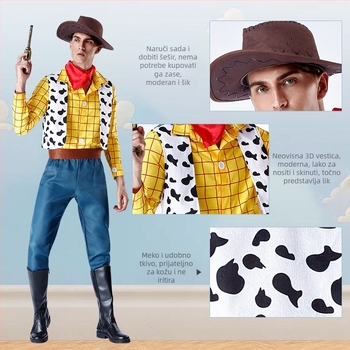 Woody kostim za obiteljsku scensku predstavu – odrasli i djeca, denim stil, ulični fashion, materijal Spandex i Nylon, glavni materijal <30%, drugi 30–50%, proljeće 2023