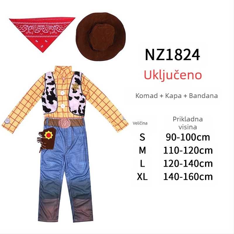 Woody kostim za obiteljsku scensku predstavu – odrasli i djeca, denim stil, ulični fashion, materijal Spandex i Nylon, glavni materijal <30%, drugi 30–50%, proljeće 2023
