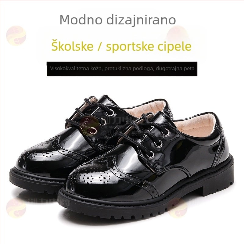 Dječje kožne plesne cipele za dječake, britanski stil, Velcro zatvaranje, potplat od TPR-a, latex ulošak, podstava od svinjske kože