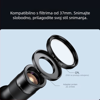 APEXEL 6x monokularni telemakro objektiv za pametni telefon – 6x povećanje, vidno polje 150 m, promjer izlazne zjenice 3 mm