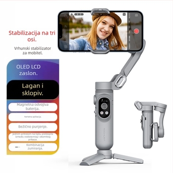 Okawa stabilizator za pametni telefon s tri osi i otkrivanjem lica, ručni gimbal za mobilne video; kompatibilni telefoni širine do 88 mm i težine do 280 g; težina uređaja 295 g; ručna montaža; izdano 2022; 1-godišnje jamstvo.