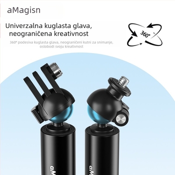 Proširena selfie palica s kugličnom glavom za sportske kamere – aluminijska legura + nehrđajući čelik; kompatibilno s Insta360, DJI, GoPro; marka Amagisn Amy