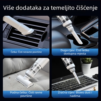 Ručni automobilski usisavač, bežični, punjiv, 7.4V, 80W, usisna snaga 9000Pa