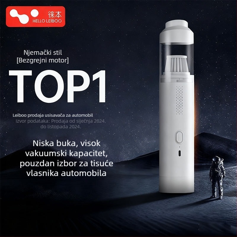 Ručni automobilski usisavač, bežični, punjiv, 7.4V, 80W, usisna snaga 9000Pa