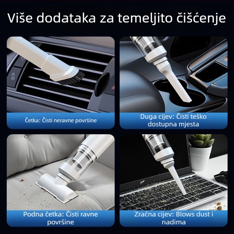 Ručni automobilski usisavač, bežični, punjiv, 7.4V, 80W, usisna snaga 9000Pa