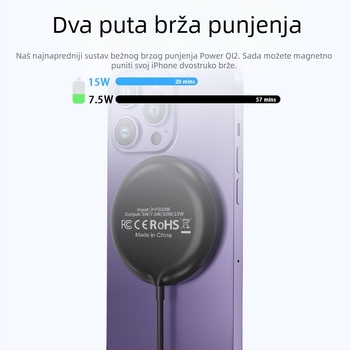 Magnetski bežični stolni punjač 15W Qi2 – brzo punjenje za telefon, sat i slušalice, 3A izlaz