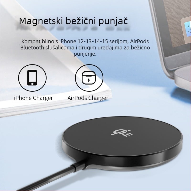 Magnetski bežični stolni punjač 15W Qi2 – brzo punjenje za telefon, sat i slušalice, 3A izlaz