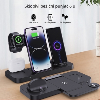 Vineeds Šest u jednome sklopivi bežični punjač – 15W QC brzo punjenje, Sklopivi Qi punjač, Bez magnetskog punjenja