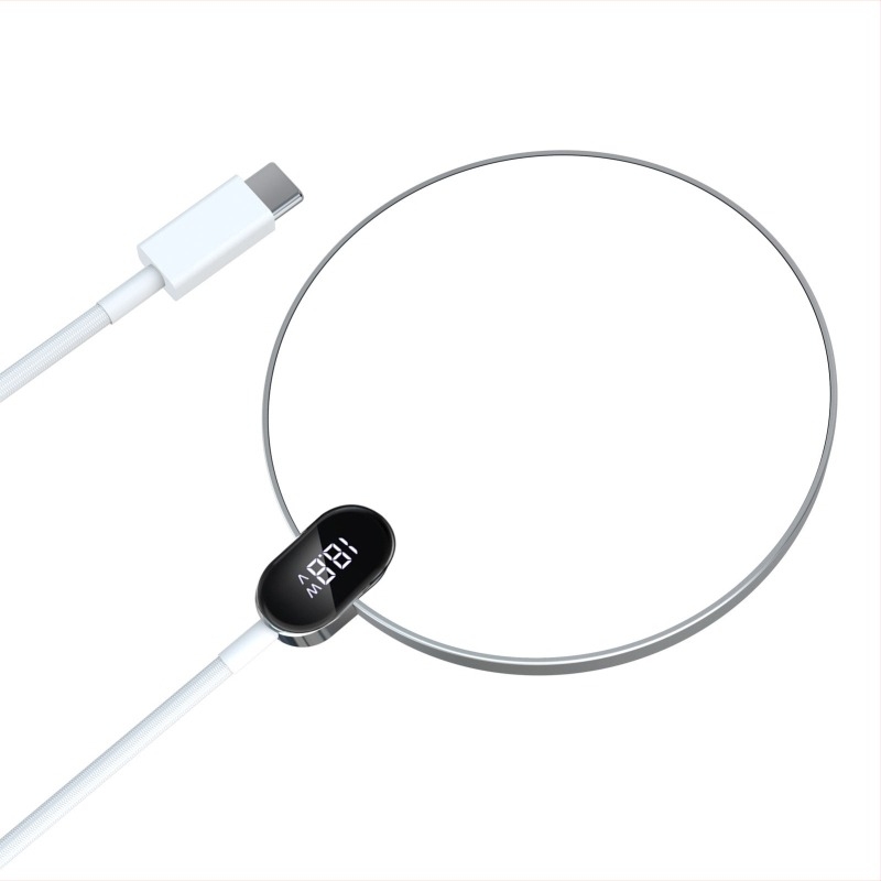 Bežični punjač s digitalnim zaslonom, 15W PD brzo punjenje, 1,2 m pleteni kabel, kompatibilan s Apple i Android bežičnim punjenjem