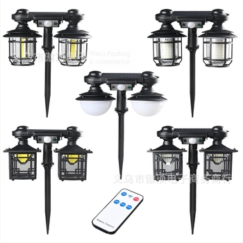Solarna zemlja lampa s dvostrukom glavom, retro dizajn, senzor pokreta, daljinsko upravljanje, IP65, COB/LED