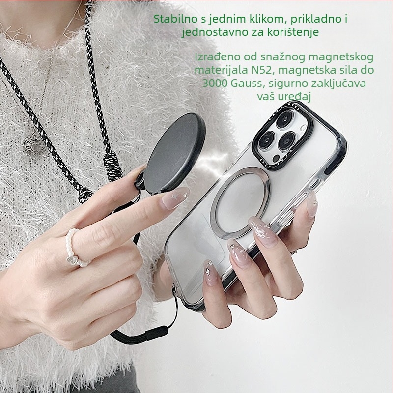 Magnetski držač za telefon – dvobojni dizajn, MagSafe kompatibilan, tkani kaiš za nošenje oko vrata