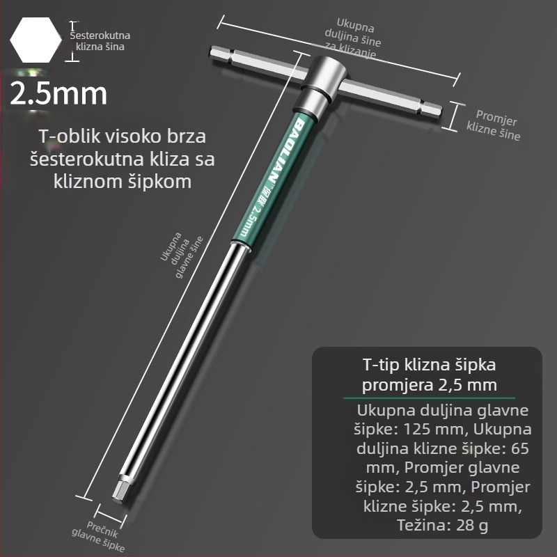 T-oblik ključ sa šesterokutnom glavom, visoke brzine