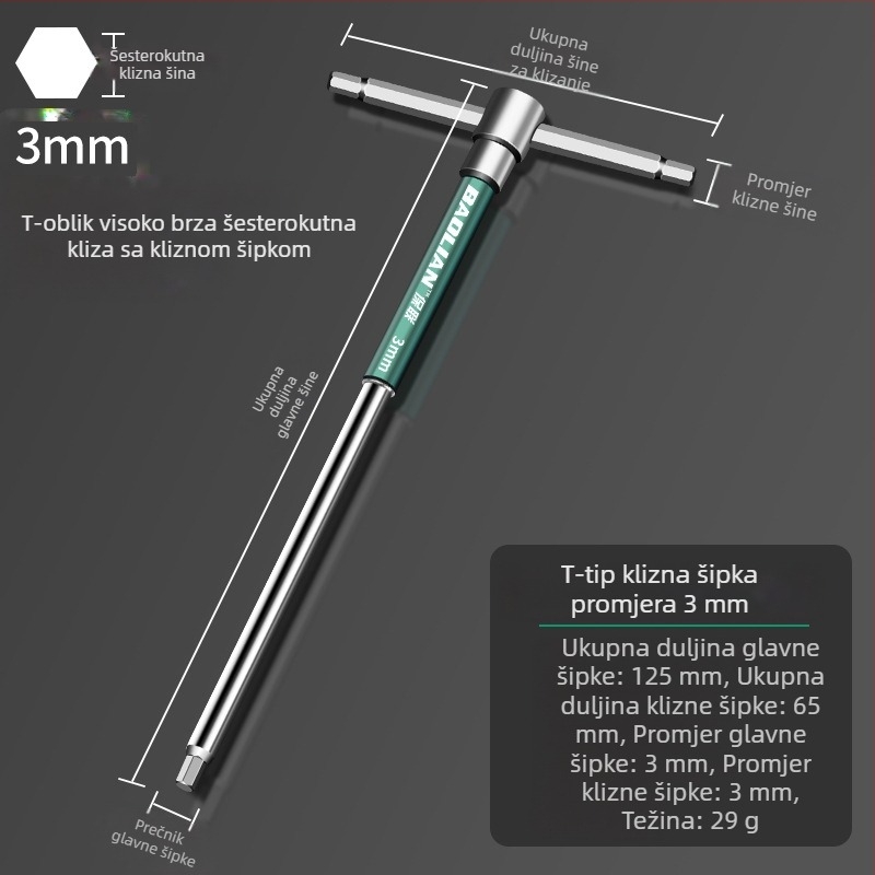 T-oblik ključ sa šesterokutnom glavom, visoke brzine