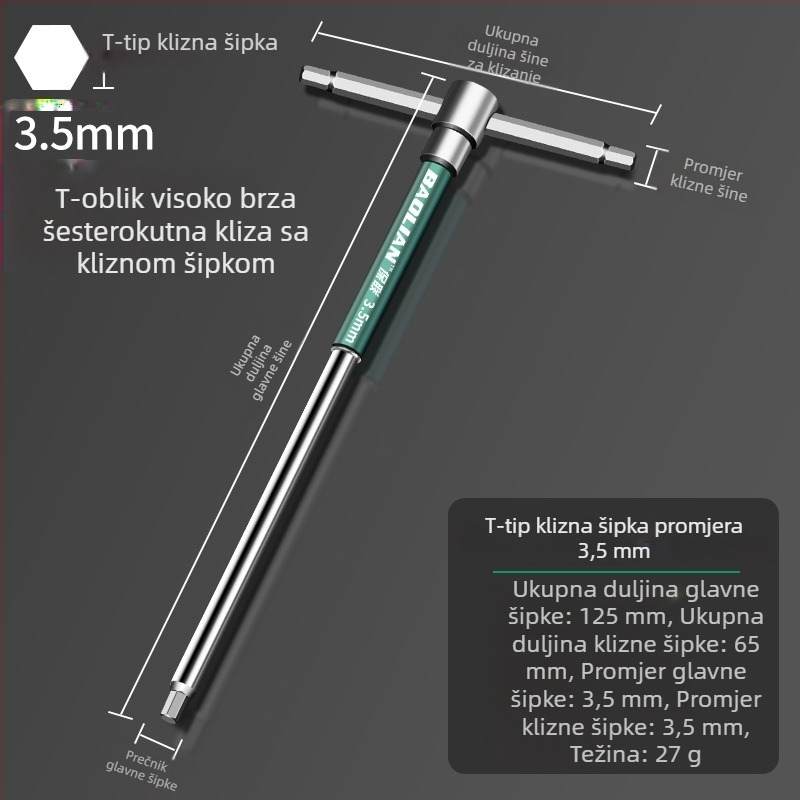T-oblik ključ sa šesterokutnom glavom, visoke brzine