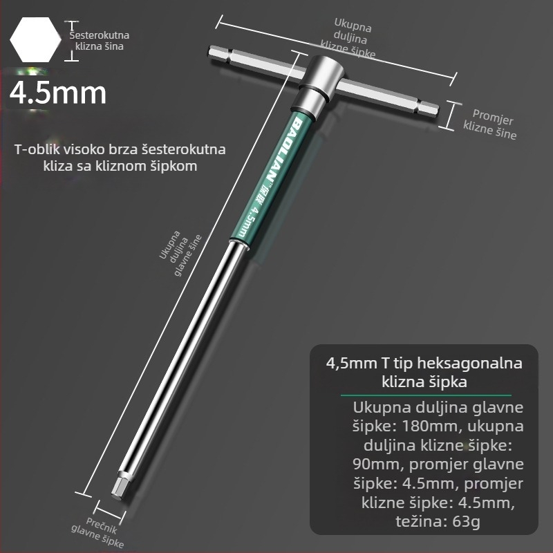 T-oblik ključ sa šesterokutnom glavom, visoke brzine