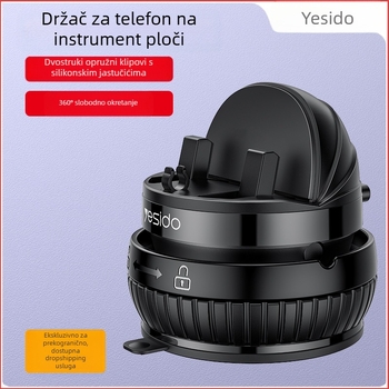 Yesido Držač za telefon u automobilu s rotacijom od 360°, nosač na središnju konzolu sa usisnom čašom, višenamjenski