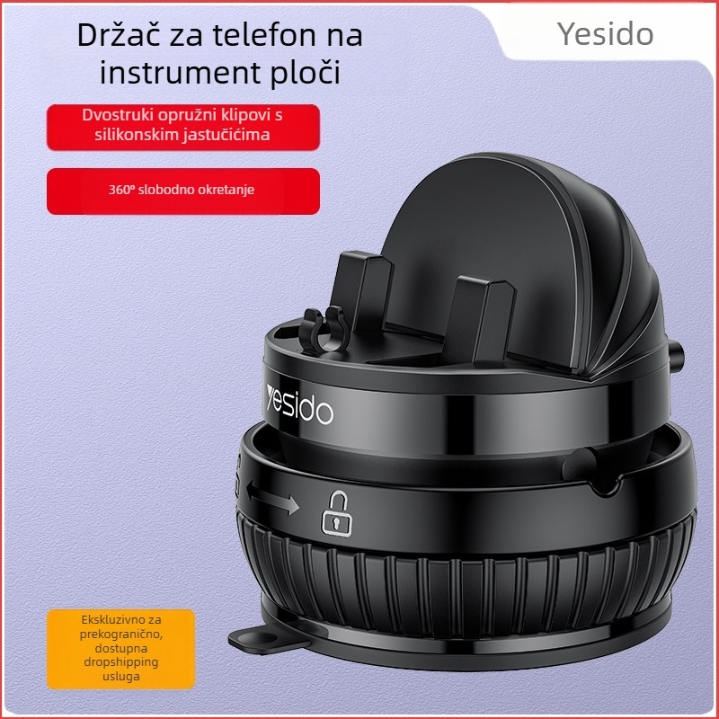 Yesido Držač za telefon u automobilu s rotacijom od 360°, nosač na središnju konzolu sa usisnom čašom, višenamjenski